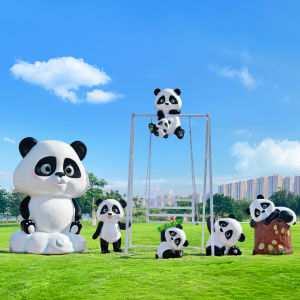 Outdoor Large Size Steel Sculpture Swing Chair Glass Fiber Reinforced Plastic Panda Decorative Ornaments Scenic Spot Decorations