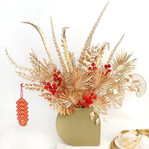 1/3/5Pcs Maple Leaves Gold Artificial Flowers Eucalyptus Home Decoration Outdoor Party DIY Tree Branch Accessories Wedding decor