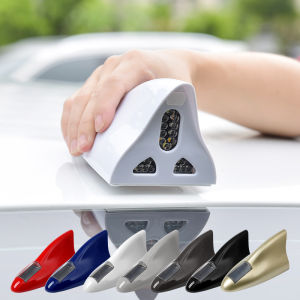 Solar Powered Car Shark Fin Strobe Warning Lights with Antenna Tail Wing Modification Remote Control for Car Roof Foggy Weather