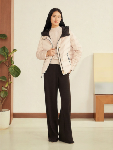 French Style Satin Quilted Hooded Down Jacket