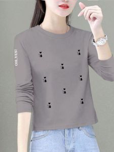 Slim Fit Short Sleeve round Neck Pure Cotton Long Sleeve T-Shirt Base Layer Spring New Style Small Size Loose Fit Printed Top