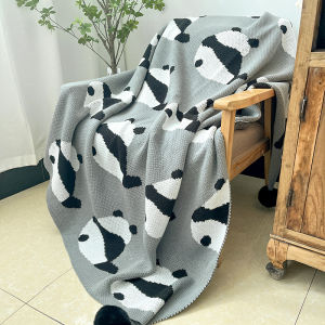 ผ้าห่มถักลายแพนด้าการ์ตูนแบบเรียบง่ายทันสมัยผ้าห่มสำหรับห้องแอร์ให้ความอบอุ่นใช้ได้สี่ฤดูผ้าห่มโซฟาผ้าห่มสำหรับนอนกลางวันในสำนักงาน
