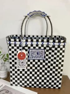 กระเป๋าถือถักมือทำจากผ้าฝ้ายโพลีเอสเตอร์สไตล์ฤดูร้อน กระเป๋าถือลายช้าง กระเป๋าถือแบบเปิด กระเป๋าถือแบบมีซิป กระเป๋าถือแบบมีสายสะพายไหล่