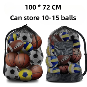 100*72 cm Extra Large Capacity Drawstring Black Mesh Shoulder Bag Basketball Football Storage Bag Sports Clothes Toy Pocket Bag