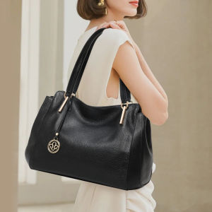 Aidrani  Genuine leather womens tote bag solid color large capacity soft cowhide handbag shoulder bag