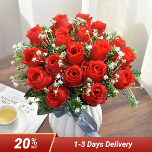 【Large 18 Heads】Romantic Rose DIY Red Silk Rose Artificial Flowers Fake Bouquet Wedding Party Home Decor Hand held flower ornament fake flower Valentines Day packaging