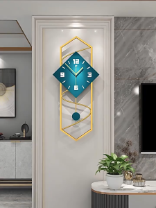 Wall Clock Nordic Luxury Pendulum Wall Clock Silent Quartz Metal Frame with Baked‑Paint Wood Dial for Living Room Home Decor