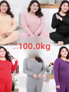 Thickened Fleece Warm Underwear Set for Women Plus Size Comfortable Long Sleeve Round Neck Single Layer Pure Color Home Clothes