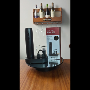 Electric Wine Set Open Serve Preserve Black Cylindrical Wine Opener Corkscrew Wine Pourer Wine Stopper Charging Base Rechargeable