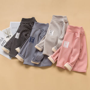 Childrens Half Turtleneck Fleece-Lined Thickened Bottoming Shirt Boy Girl Baby Winter Warm Top Autumn Clothes One-Piece Underwear