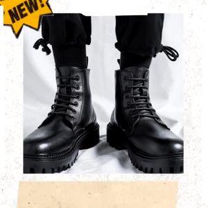 Fashion British Style Martin Boots High-top Casual Shoes Black Thick Soled Boots For Motorcycle For Men
