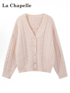 La Chapelle | Pink V-neck Cable Knit Sweater