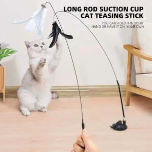 MBMSHEGH Cat Teaser Toy Bell Feather Stick Rod with Detachable Suction Base Funny Interactive Toy Pet Cat Play Toy