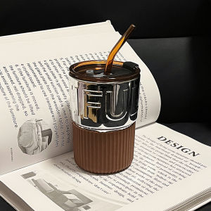 Office Womens Glass Cup with Straw Summer Drinking Water Cup High Aesthetic Value Coffee Cup Nordic Style round Shape Heat Resistant