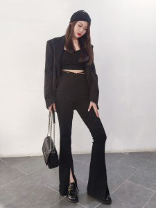 High Waist Flared Casual Cotton Denim Womens Spring Summer Long Pants Elastic Slimming Black Pure Cotton Stretch Base Jeans