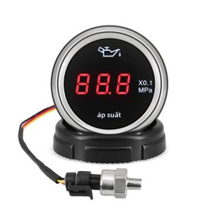 RYSJM | Đồng Hồ Đo Áp Suất Dầu Kỹ Thuật Số 52mm Cho Ô Tô Xe Tải Với Đèn Nền LED Đỏ Phạm Vi 0-1.0MPa Cảm Biến 1/8NPT Báo Động Nhấp Nháy Tương Thích 12V 24V