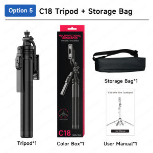 TOKQI | TOKQI C18 Tripod Quadrupod Stand for Cell Phone Shoot Vlog Video 70.86" Selfie Stick with Wireless Bluetooth Remote 1/4 Screw