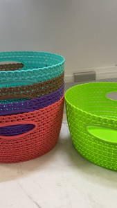 Multipurpose Knitted Plastic Storage Basket Organizer Bin for Bathroom Kitchen Bedroom Office Shelf Storage