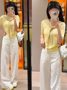 Áo Thun Tay Ngắn Thiết Kế Thời Trang Hàn Quốc Mùa Hè 2025 Giảm Tuổi Thon Gọn Che Phủ Kết Hợp Với Khăn Choàng Lụa Băng