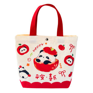 Japanese Cartoon Canvas Handbag Lunch Box Student Bento Gift Bag Womens Office Birthday Souvenir Soft Handle Casual Tote Bag