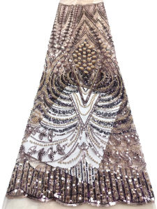 2026 Luxury African Floral Lace Fabric High-Quality French Nigerian Glue Sequin Lace Fabric Bridal Wedding Party Dresses