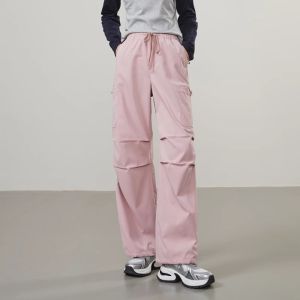 Elegant Wide Leg Workwear Pants Womens Spring New Style Outdoor Casual Loose Trousers Drawstring Elastic Waist Design