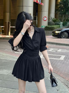 SUSIEYUAN | Đầm Dài Tay Đen Đơn Giản Elegante Thân Thiện Với Người Bé Nhỏ Pháp