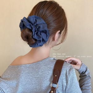 Retro Deep Blue Denim Hair Ties Womens Large Size Hair Bands Sweet Style Hair Accessories for Bun Hairdo Non-Mall Matches