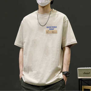American Retro Summer Heavyweight 100% Pure Cotton Short Sleeve Mens T-shirt Loose Simple Trendy Brand Versatile Casual Tee