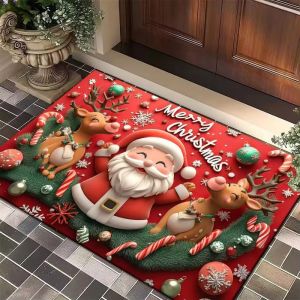VIKAMA Christmas Reindeer Sleigh Printed Carpet Entrance Living Room Childrens Room Holiday Decorative Mats Home Decoration