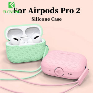 FLOVEME Candy Color Case For Airpods Pro 2 Silicone Wavy Line Groove Earphone Shell With Lanyard Headphone Cover For Air Pod Pro 2 Generation