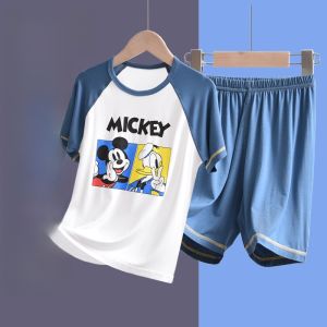 Disney Modal Childrens Sleepwear Ice Silk Thin Mickey Boy Short Sleeve Set Mouse Home Clothes Casual Other Material Home Clothes
