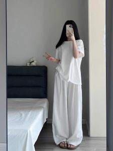 Quần Ống Rộng Co Giãn Mỏng Mùa Hè Cho Nữ Quần Dài Thể Thao Đơn Giản Quần Áo Rộng Rãi Thoải Mái Thoáng Khí Vải Cotton