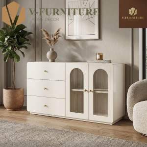 Tủ gỗ decor kính sóng tủ trang trí phòng khách phòng ngủ tủ đựng đồ nhiều ngăn KAYLE sang trọng tiện lợi TG-04