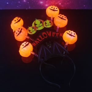 Halloween Headband Performance Props Funny Trick Horror Headband Scary Head-through Knife Axe Light-Emitting Pumpkin Headdress