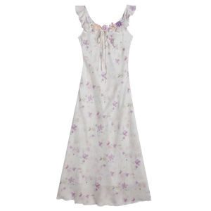 Korean Style Tea Break Floral Halter Dress Slim Summer
