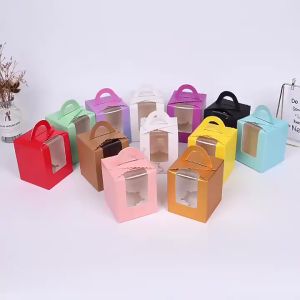 Cake Box Reusable Gift Box With Window Transparent Candy Cookie Box Kraft Paper Box 1 Piece