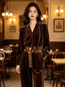 XMO | Bộ Đồ Thời Trang Mùa Xuân: Quần Palazzo Cao Thắt và Áo Blouse Velvet Cổ V