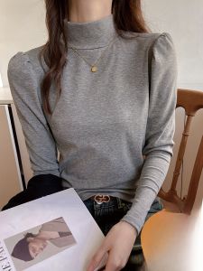 MiiOW | Áo thun nữ cổ cao tay bồng ôm vừa vặn MiiOW Áo thun dài tay màu trơn thường ngày mùa thu 2025 Áo lót bên trong