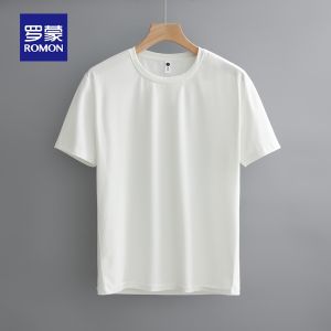 ROMON | Summer Lightweight Ice Silk Trendy Casual Loose Collar White Short Sleeve T-Shirt