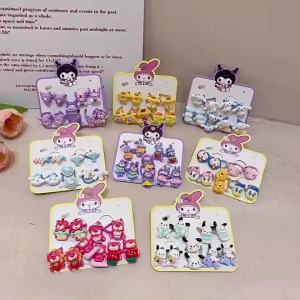 [PRINCESS KESLI] 1 Set 10 Pcs Ikat rambut anak kartun gadis cantik Kurome karet gelang kepala bola Sanrio tidak merusak aksesori rambut bayi