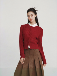 Semir | Áo Cardigan Knit Ngắn Màu Đỏ