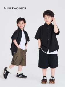 MT Original Kids Clothing Japanese Style Boys Black Short Sleeve Shirt Letter Print Pocket Childrens Summer Streetwear