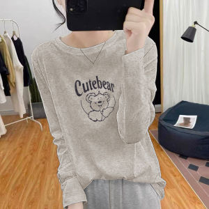 Spring Autumn 2025 New Style round Neck Long Sleeve T-Shirt Korean Version Letter Print Versatile Cotton Womens Fashion Top