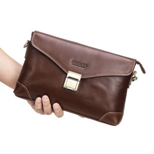 CONTACTS Genuine Leather Vintage Clutch Bag Men Small Messenger Bag Password Lock Design Shoulder Sling Phone Bag Handbag