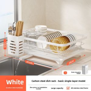 Double Layer Stainless Steel Kitchen Storage Rack Dish Drainer Sink Mounted Dishware Holder Modern Simplicity Design Bowl Plate