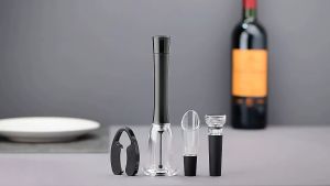 [SG Stock] Wine Bottle Cork Opener Air Pressure Pump Remover with Pourer & Vacuum Stopper Set Kit Automatic | Local Shipping (INNO)