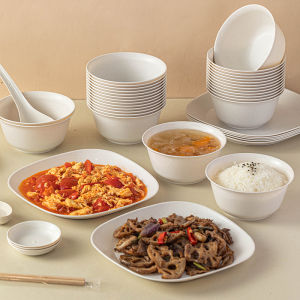 Degradable Rice Hull Disposable Dinnerware Set Three Pieces including Bowl Plate Spoon Fork Cake Paper Plate Food Grade