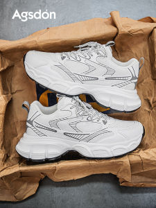 Agsdon Mens Shoes 2025 New Autumn Hong Kong Style Dad Shoes Thick Bottom Casual Sports Shoes Breathable Comfortable round Toe