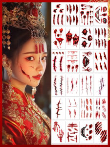 Horror Theme Park Cosplay Ghost Bride Chinese Style Adult Terror Face Stickers Tattoo Effect Wound Scar Realistic Injury Decals